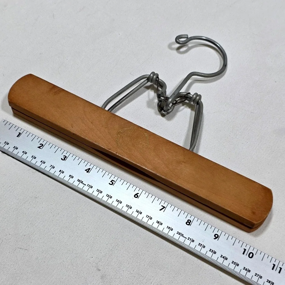 Matchless Pant Hanger 9.5in Brown Vintage Wood Clamp Metal Hook Quality Rustic